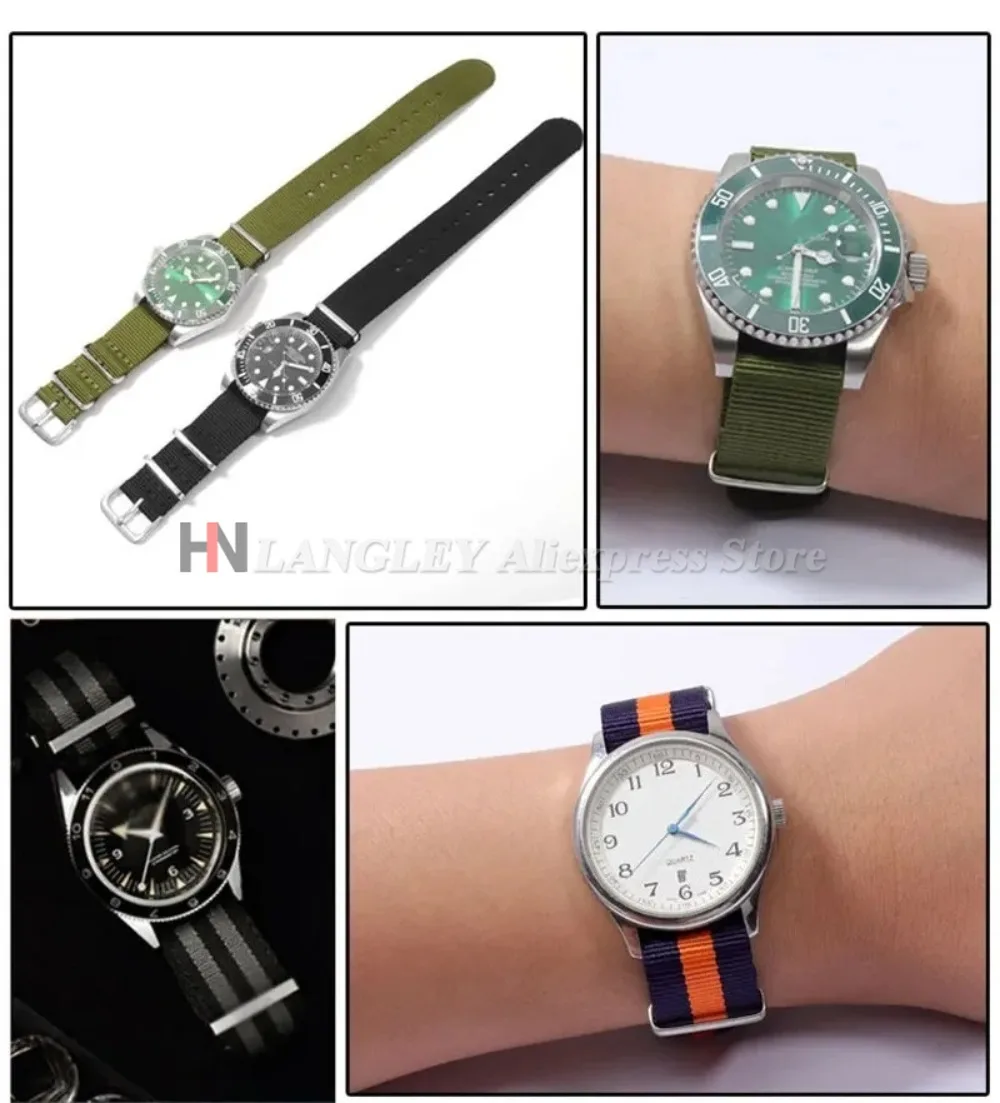 16mm 18mm 20mm 22mm Nylon-Armband für Sportuhren, Stoffgürtel-Zubehör mit Dornschließe, Schwarzes Uhrenarmband für Omega und Seiko – Detail 4