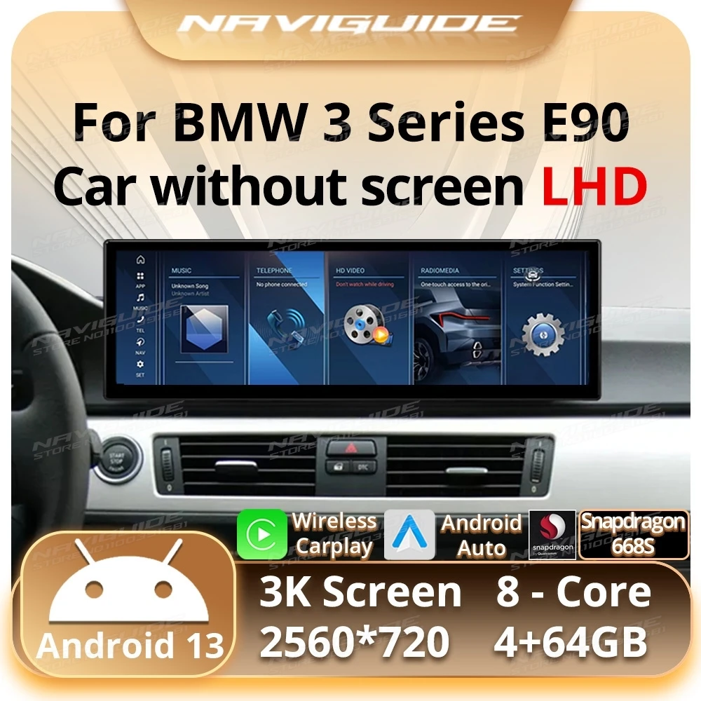 NAVIGUIDE 14.9'' Android13 Wireless CarPlay Auto For BMW 3 Series E90 NO Screen LHD 2006-2010 Car Multimedia Player GPS Headunit