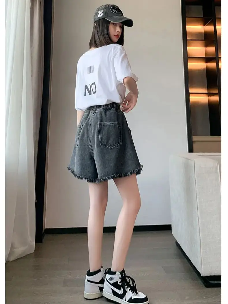 Big Size Denim Shorts Summer Thin Section Leg Wide Loose Tight High Waist Female Students Fattening Women Tassel Wide