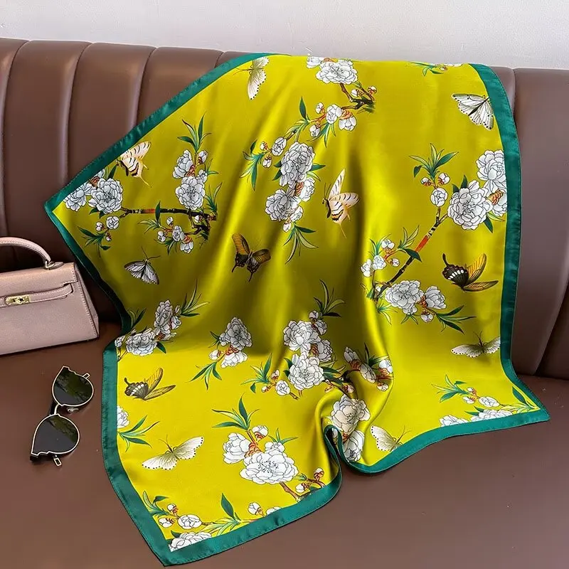 Modischer quadratischer Seidenschal für Damen, Haarband mit Blumenmuster, Satin-Tücher, Foulard, Halstuch, Damen-Stirnbänder, Bandana, Damen-Hijab