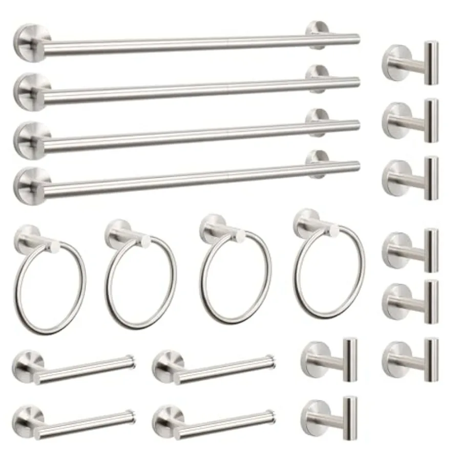

Bathroom hardware set for modern bathrooms: SUS304 thickened stainless steel, nickel finishincludes 24 towel rod, towel ring, t