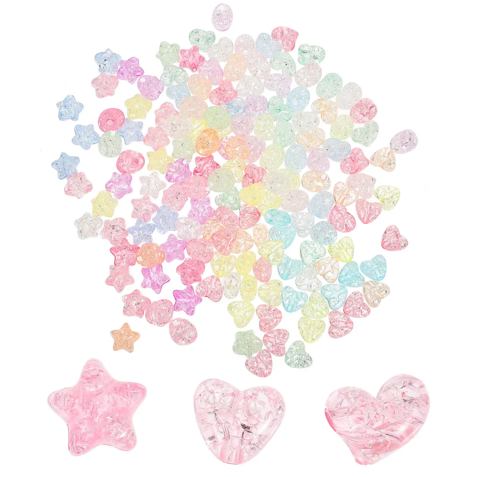 

150Pcs Star Heart Beads for DIY Jewelry Making Glitter Sparkle Large Hole Craft Beads for Bracelets Necklaces Anklets Gifts