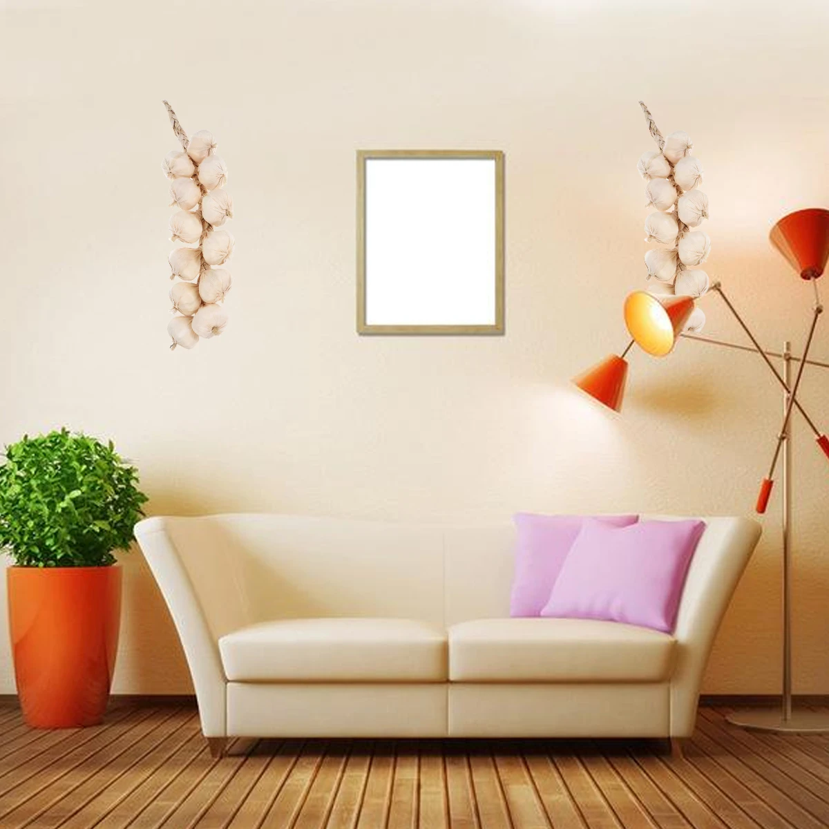 

2Pcs Beige Artificial Garlic Strings 20 Inch Realistic Foam Props for Stage Party Decoration Garlic Strings Artificial Vegetable