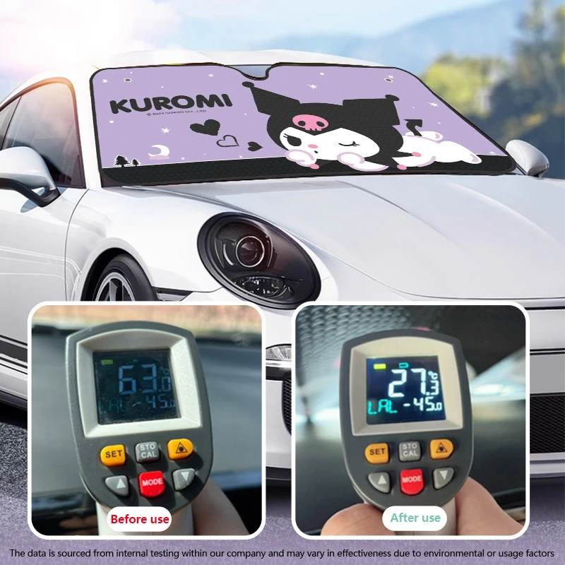 Cartoon Hello Kitty Kuromi ,Melody Car Sunshade Cute Anime Sunscreen Insulation Suction Cup Auto Windshield Sun Visor