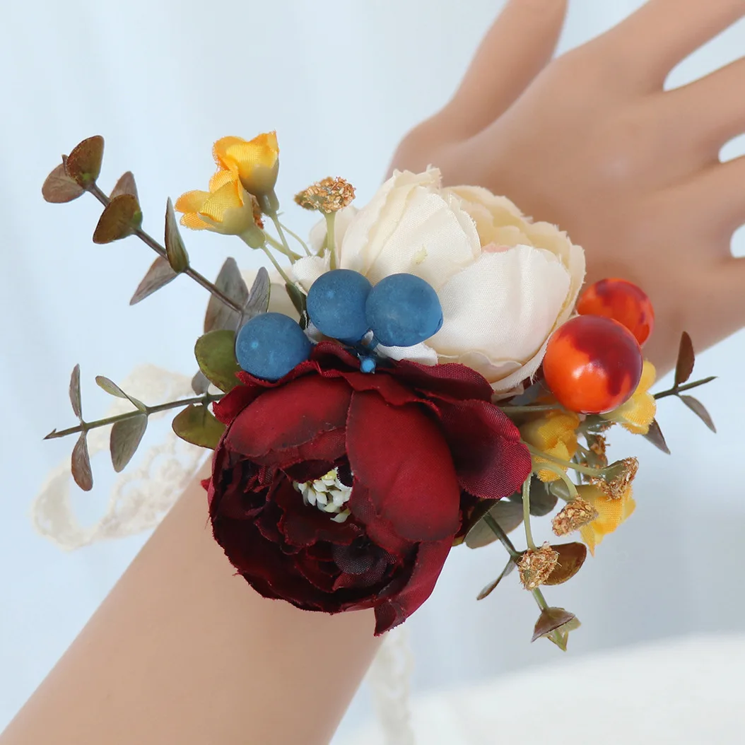 Boutonniere e Pulso Corsage, Europeus e Americanos Acessórios Do Casamento, Imitação Flor Noivo Noiva Saia Flower Sisters