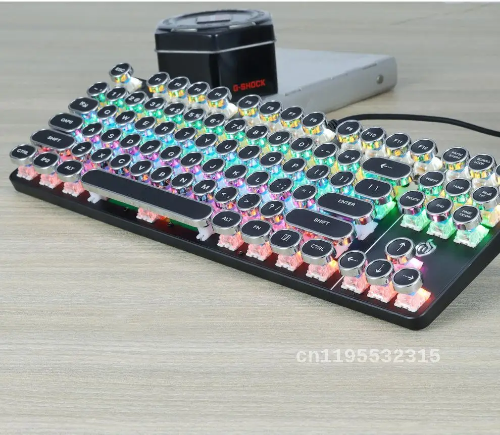 Teclado mecánico con cable de eje azul para juegos, Teclado retroiluminado de 87 teclas para ordenador de escritorio con extractor e interruptores incluidos