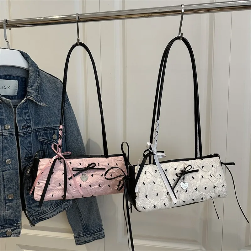 

2025 Sweet Bow Underarm Bag for Women Cute Shoulder Purse Vintage Crossbody Bag Fashion Commuter Tote Butterfly Handbag Casual