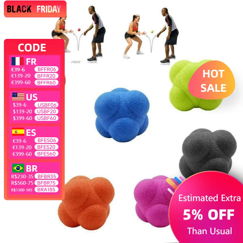 7cm Fitness Hexagonal Reaction Ball Silicone Agility Coordination Reflex Exercise Reaction Training Sports Fitness Balls Toys