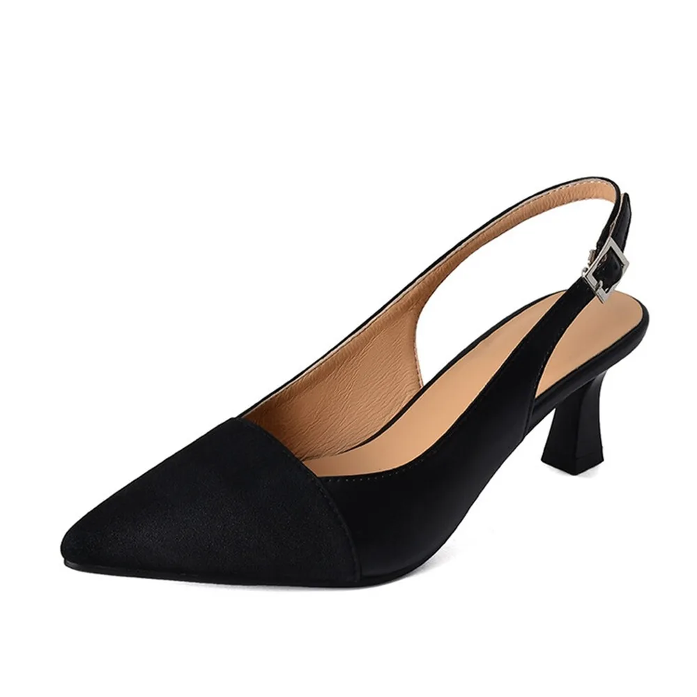 

Women's Slingback Heels Pointed Toe Block Heel Pumps Size 31-47 Black Apricot Elegant Dress Shoes for Office Party HG119