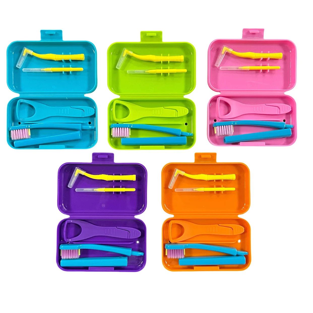 Dental Cleaning Care Kits Portable Travel Oral Cleaning Kits Detachable Toothbrush Interdental Brush Tongue Scraper Storage Case