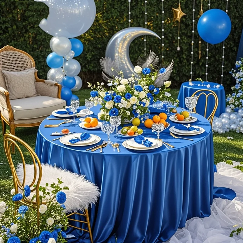 2Pcs Round Satin Tablecloth Washable Durable Elegant Cocktail Table Cover for Kitchen Dining Party Wedding