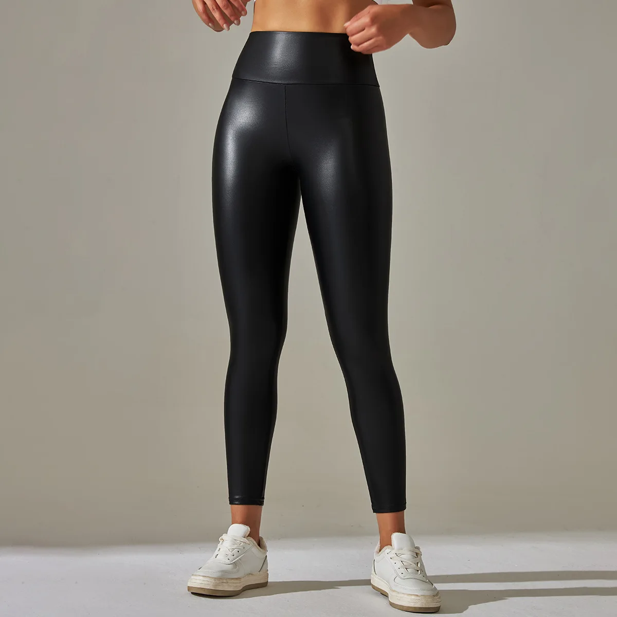 New Europe and the United States elastic PU leather pants female color high-waisted tight outside wearing yoga bottoming pants