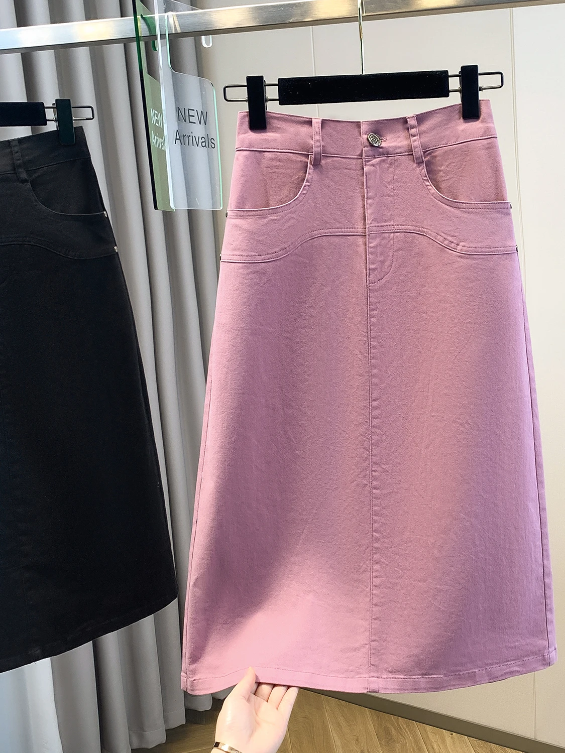 Slimming A-Line Denim  Skirt for plus Size Women High Waist Elastic Loose Fit Korean Style Commute Casual PVC Material