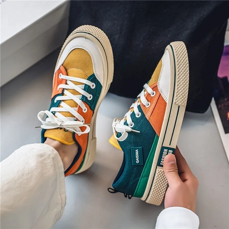 

Spring Autumn Color Blocking Running Men's Casual Canvas Shoes Adults Male Shoe Sale High Quality Fashion Elegant Retro Sneakers