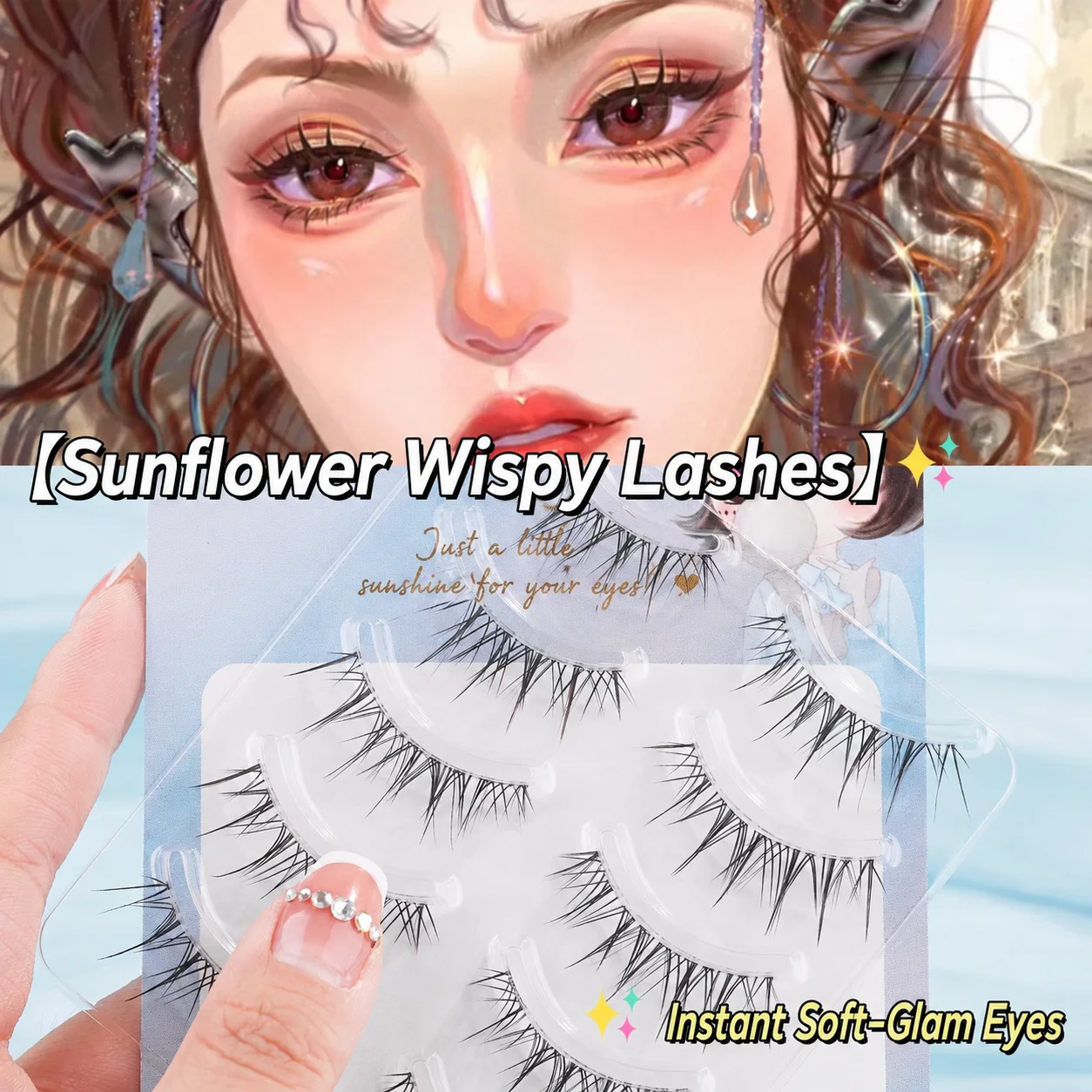 

Wispy Cat Eye False Eyelashes, Fluffy Volume Clear Band Strip Lashes, Lightweight Faux Mink Lashes for Natural Glam Makeup