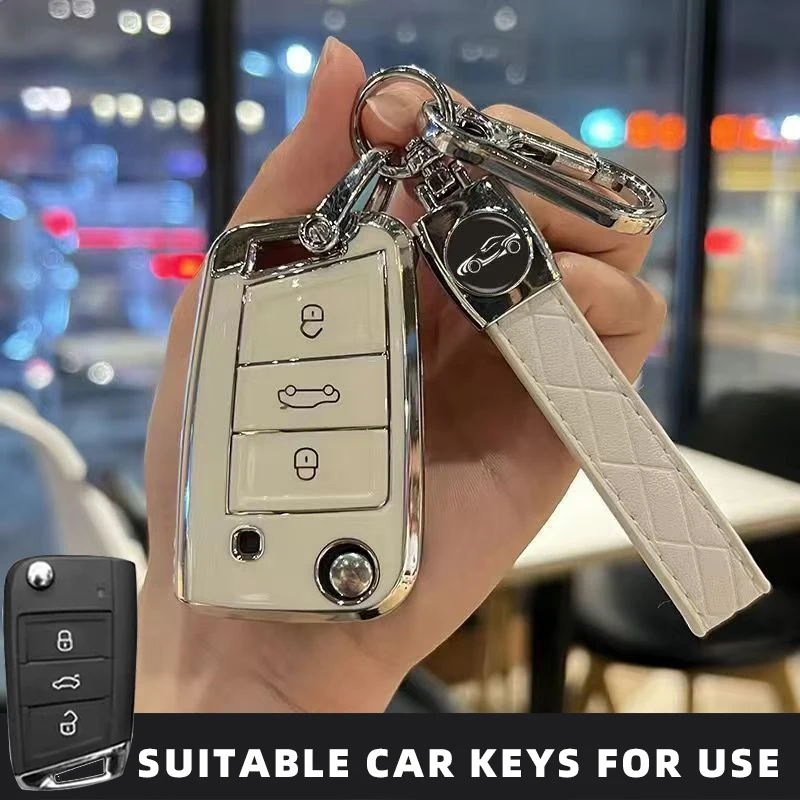 حافظة مفاتيح من البولي يوريثان للسيارة لسيارة VW Volkswagen Golf 7 MK7 Tiguan MK2 T-roc T-cross Skoda Octavia Kodiaq Karoq Seat Ateca Leon Fob