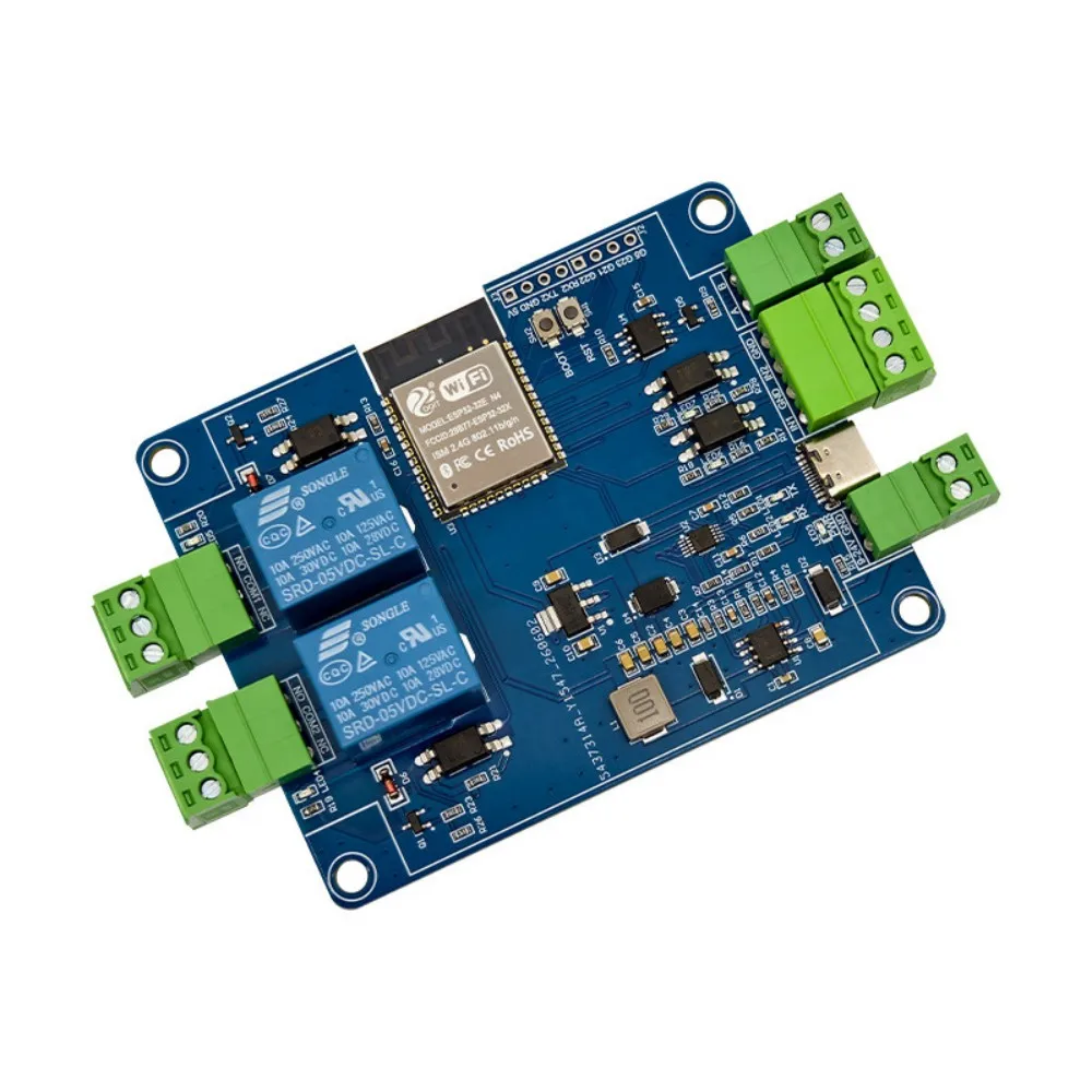ESP32 2 Channel Relay RS485 Modbus Module 2IN 2OUT Optocoupler Isolation WiFi BT CH340 Type-C & 7-24VDC Dual Power Supply view 4