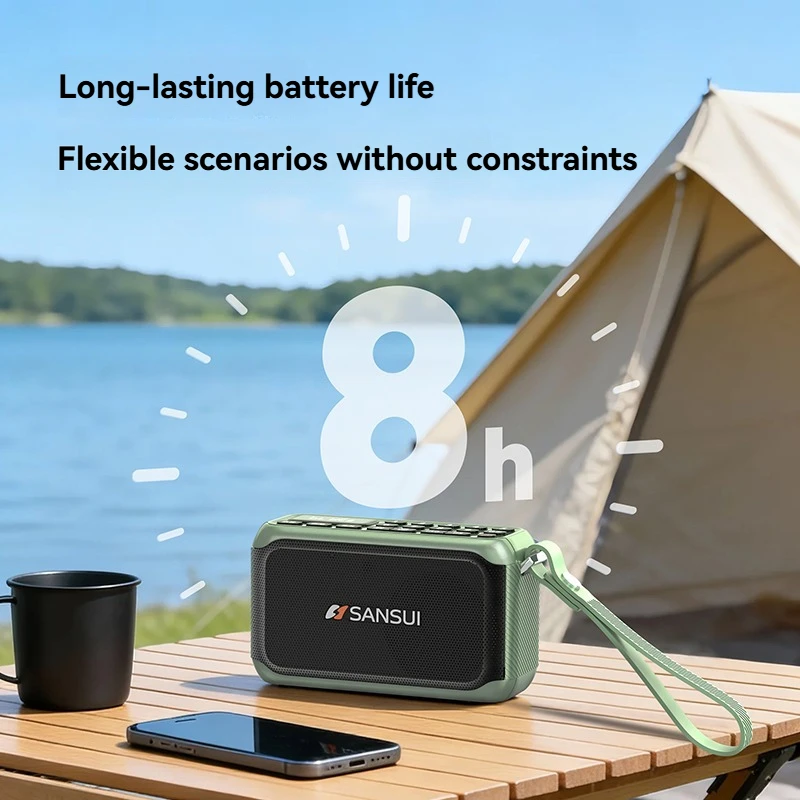 

Цифровое FM-радио SANSUI F81, 15 Вт, беспроводной Bluetooth-динамик, полнодиапазонный динамик, басовая диафрагма, HD-вызовы, красочная RGB-подсветка, AUX/USB