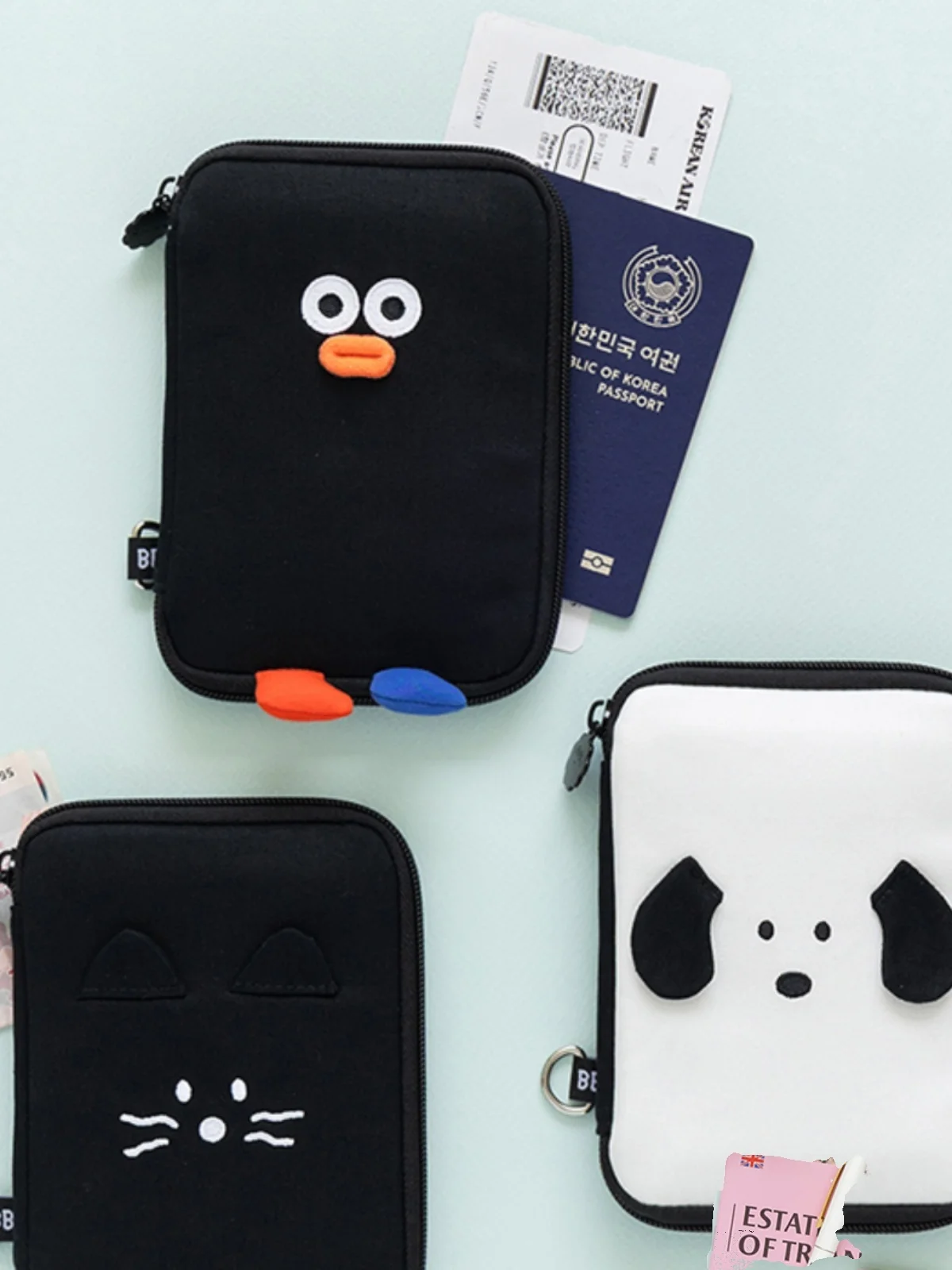 romane-couples-family-multi-layer-passport-wallet-travel-cash-card-holder-document-storage-bag-bucket-shape-cotton-exterior