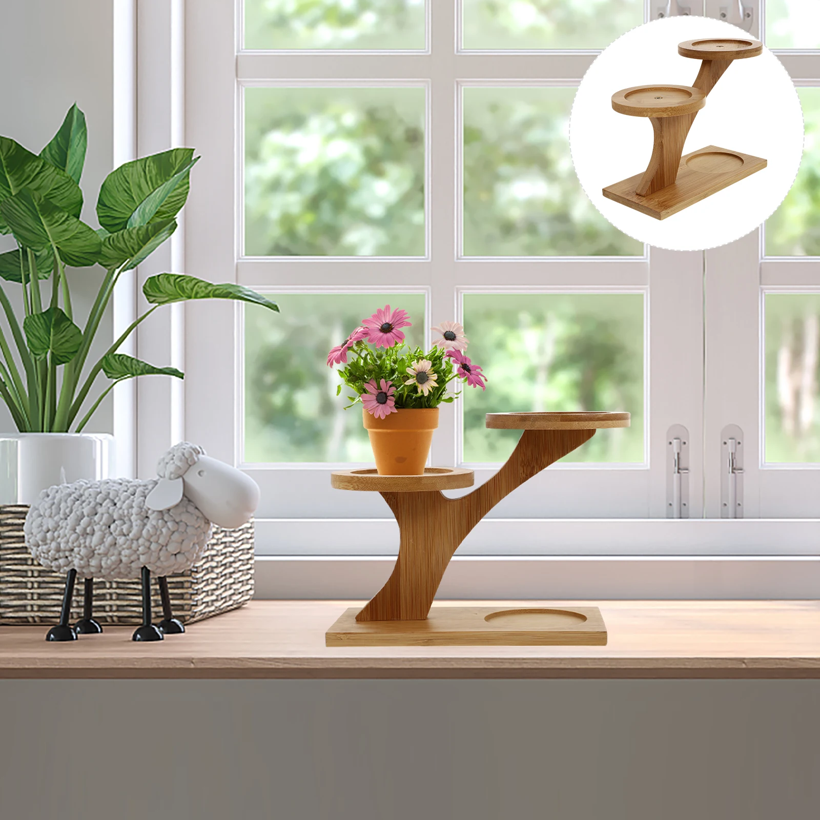 Wood Flowerpot Rack Desktop Office Display Stand Indoor Shelf Plants Pot Shelf Succulent solid wood bay window