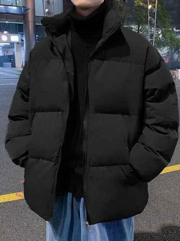 Thiened Cotton Jaet Stand Collar Men's Faionable Winter Outerwear Warm All-Match for Couples ort Sle Zipper Closure