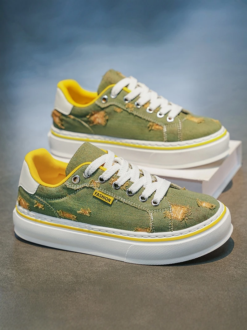 Men's Canvas Shoes Summer Breathable Versatile Thick Bottom Sports Casual Low Top Lace up round Toe Sneakers for Youth