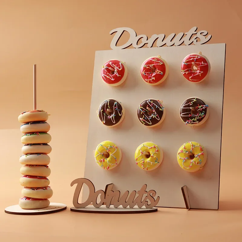 Wooden Donut Wall Stand Doughnut Holder Baby Shower birthday  party decoration wooden wedding event supplies kids party donuts