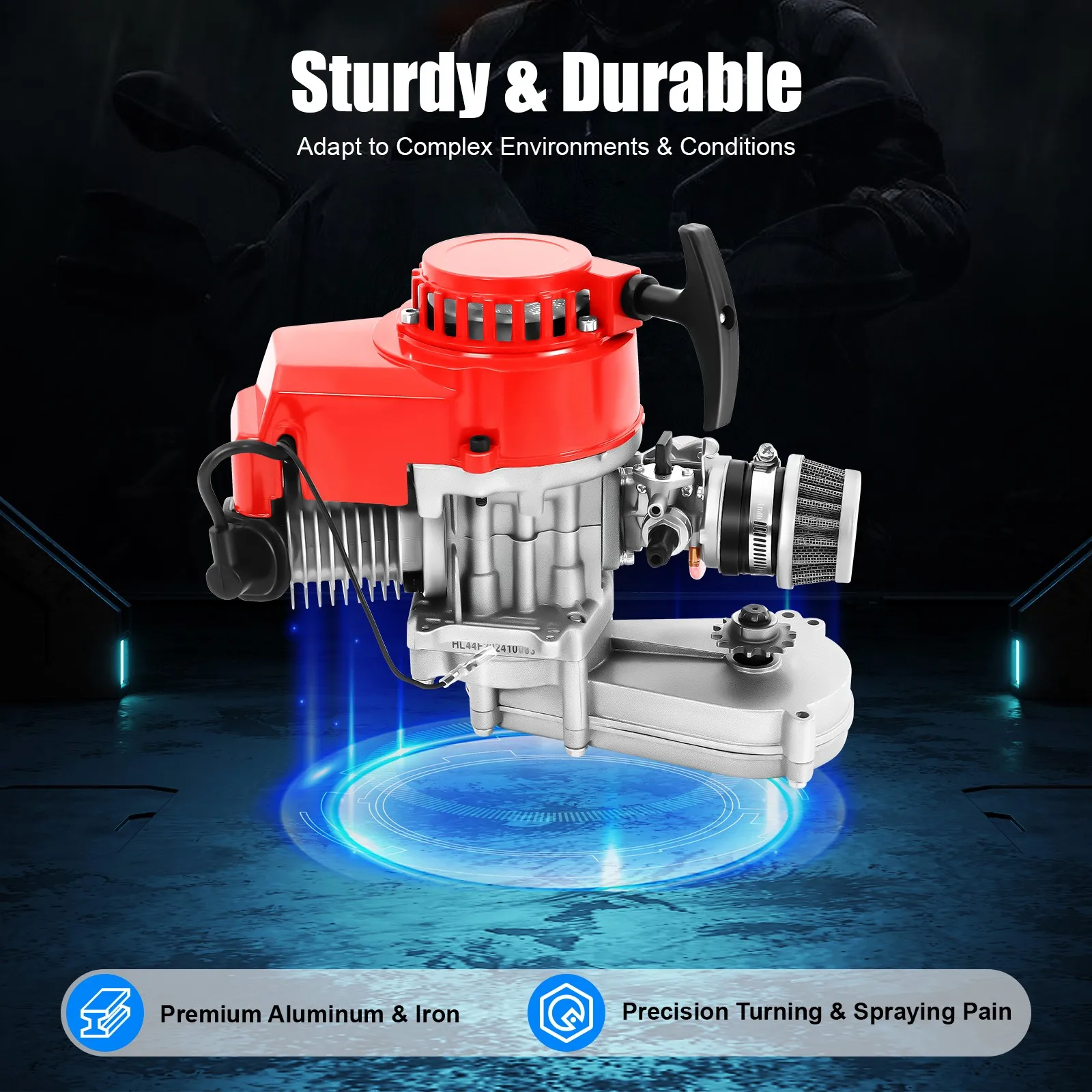 

49cc 2 Stroke Pull Start Engine Motor Kit Single Cylinder Air Cooled for Pocket Bike Mini Dirt Bike Motorcycle Red Grey