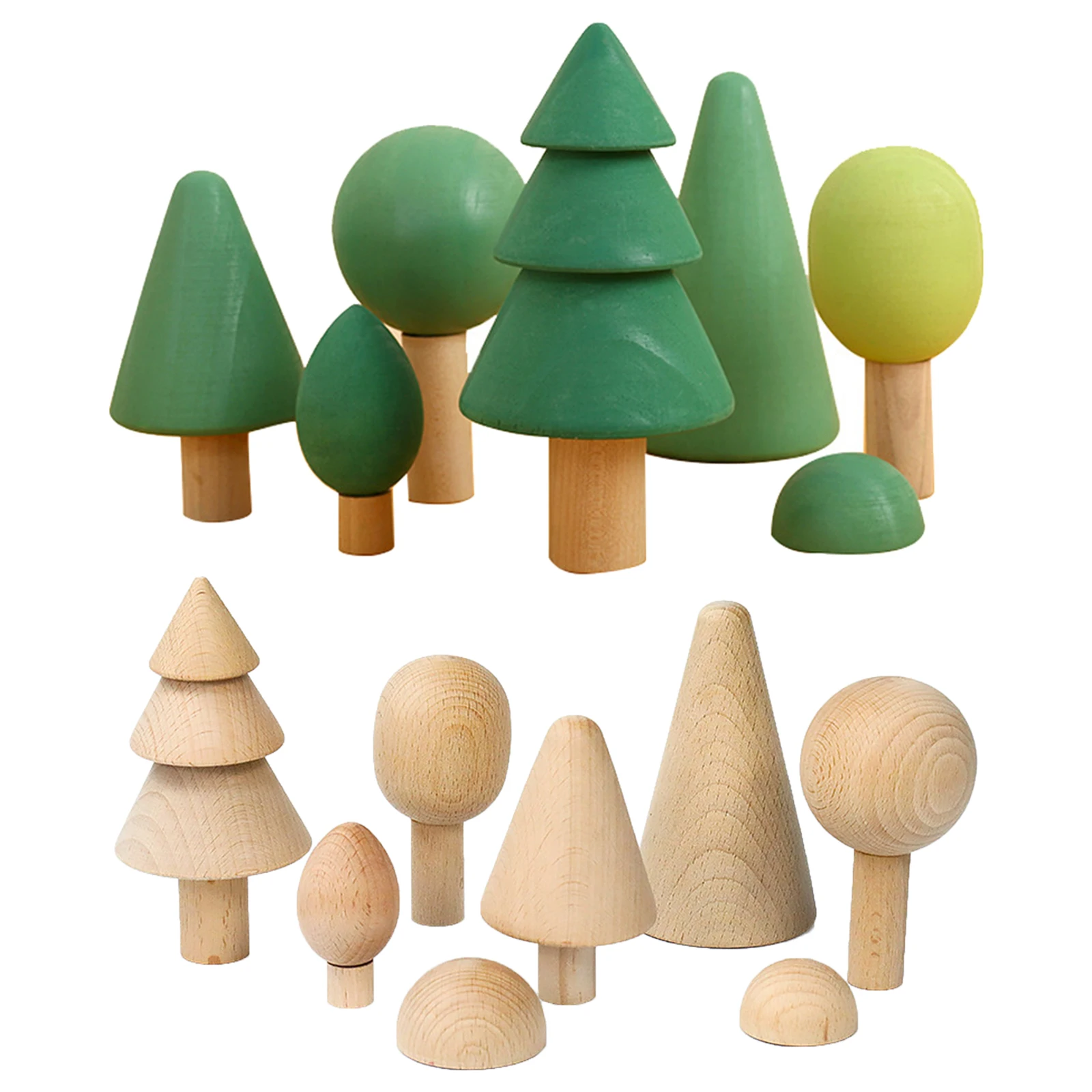 Solid Building Blocks Stacking Wooden Block Educational Toy Set for Toddlers, Tree Shapes
