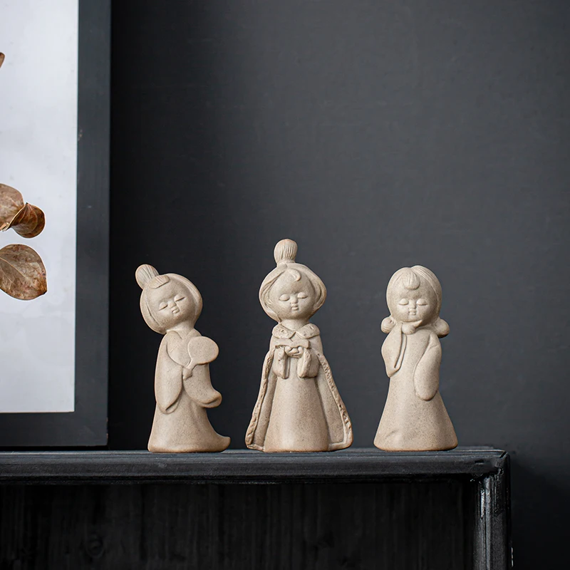 Chinese Coarse Pottery Tea Pet Handmade Ceramic Character Statue Ornaments Tea Figurine Crafts Teaware Decor Accessories view 5