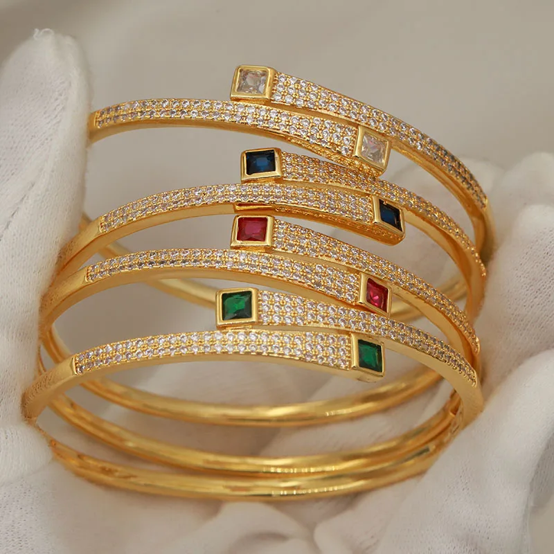 New Sight Full Crystal Square Bangles&Bracelet for Women Wedding Bridal Zirconia Geometric Bracelet Fashion Brand Jewelry