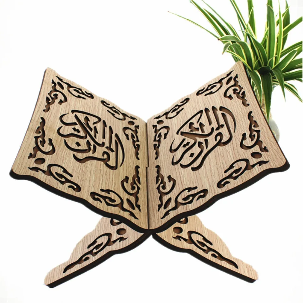 Recipes Display Rack Wooden Prayer Book Holder Carved Pattern Vintage Quran Folding Stand DIY Eid -Fitr Bookshelf Reading