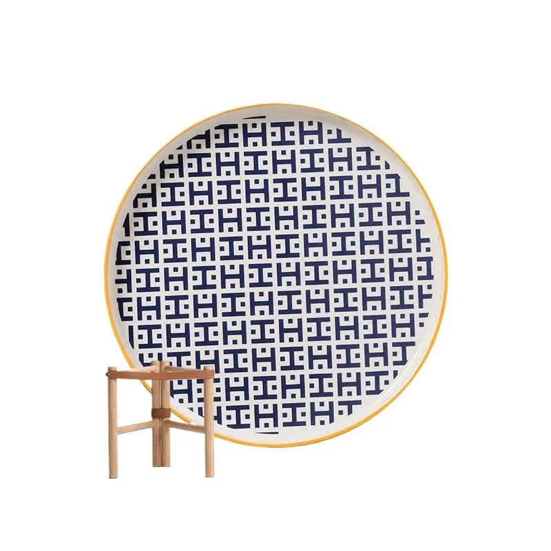 Color porcelain solid wood calfskin tray removable side table coffee table