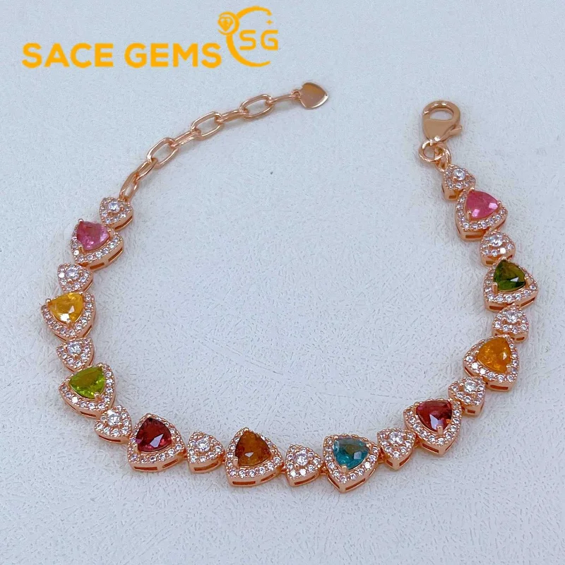 

SACE GEMS New Arrival 925 Sterling Silver Natural Tourmaline Gemstone Bracelrts for Women Engagement Cocktail Party Fine Jewelry