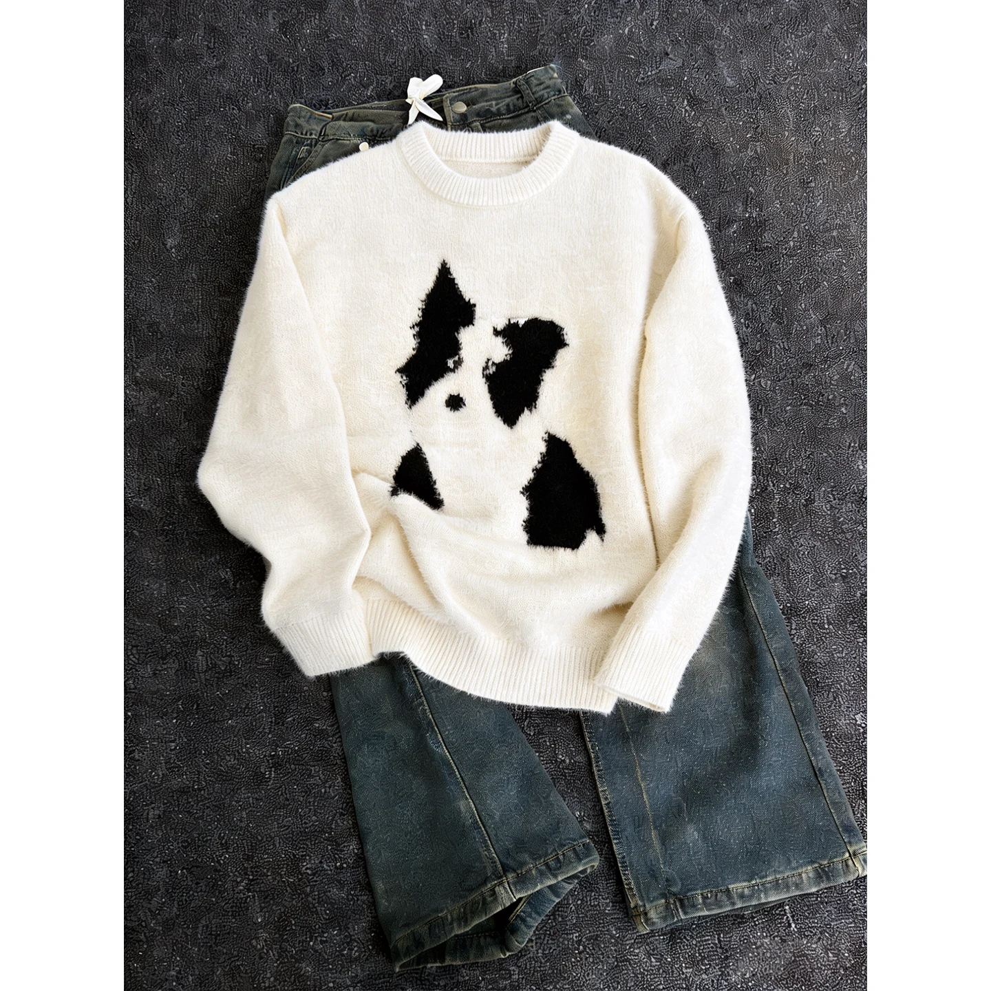 

Милый вязаный свитер с рисунком маленькой собачки, мужской повседневный мягкий удобный американский модный мультяшный топ в стиле Lazy Sle для пар, весенний трикотаж