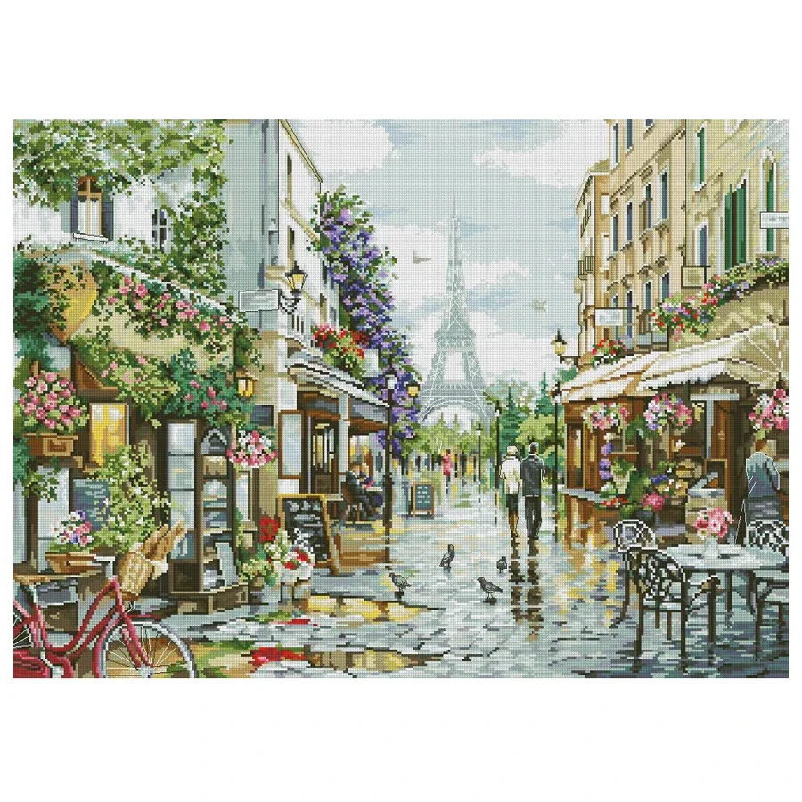 

Набор для вышивки крестом Amishop Gold Collection, цветущий Париж, Эйфелева башня, цветочная улица, кофейня Luca-S_2365