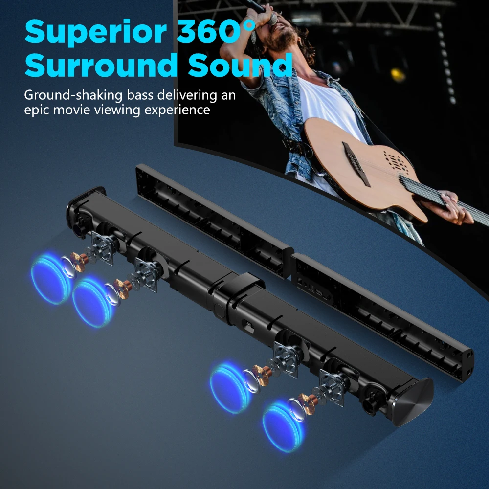 KY8000 2 in 1 Separable Soundbar for TV Sound bar, 50W Wired & Wireless Soundbar,  ARC/Optical/AUX Connection