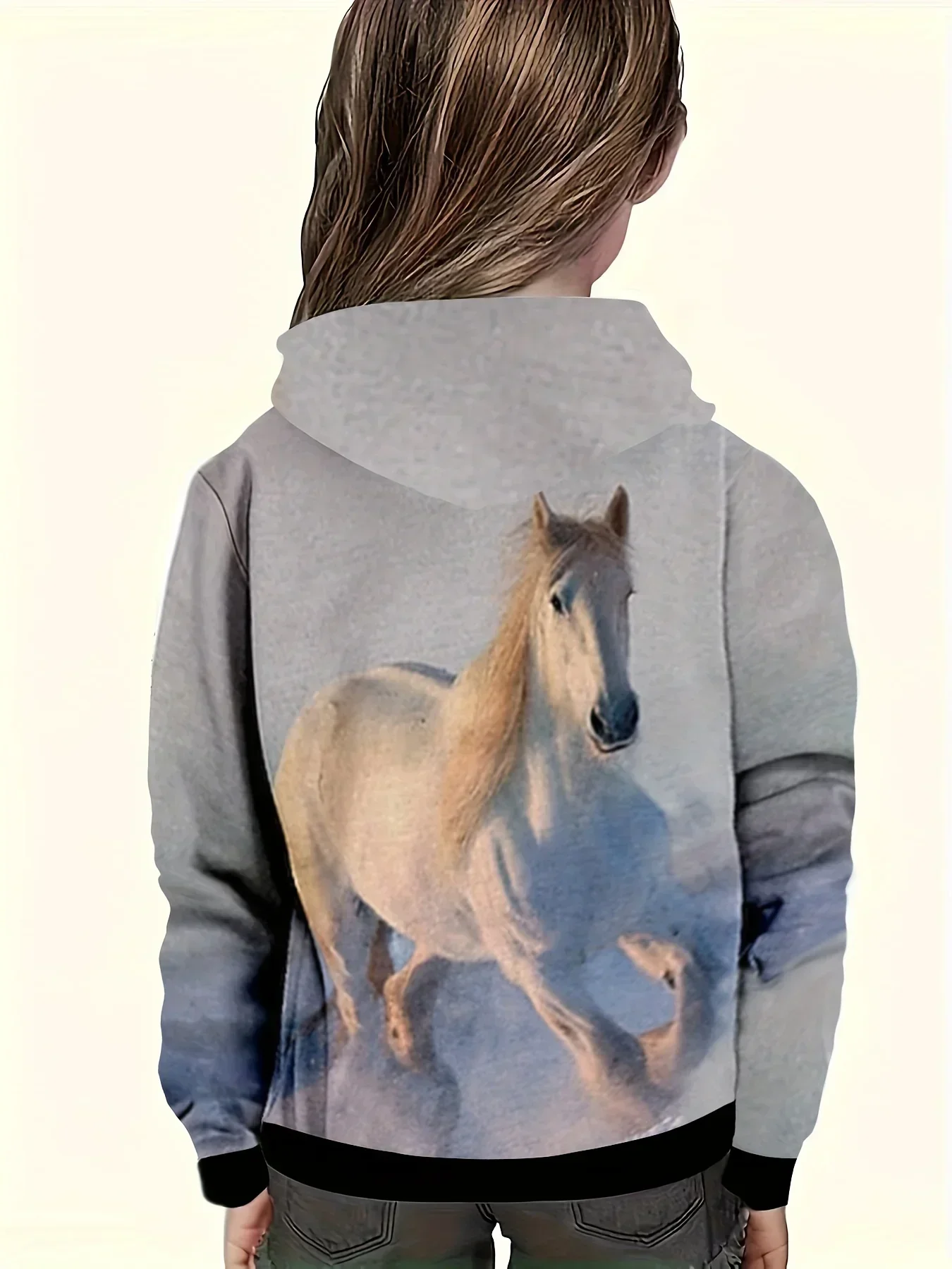 Printed Fashion Hoodies Breathable 3D Horse Graphic Hoodies Girls/boys Hooded Pullover Sweatshirt For Spring Fall Sports