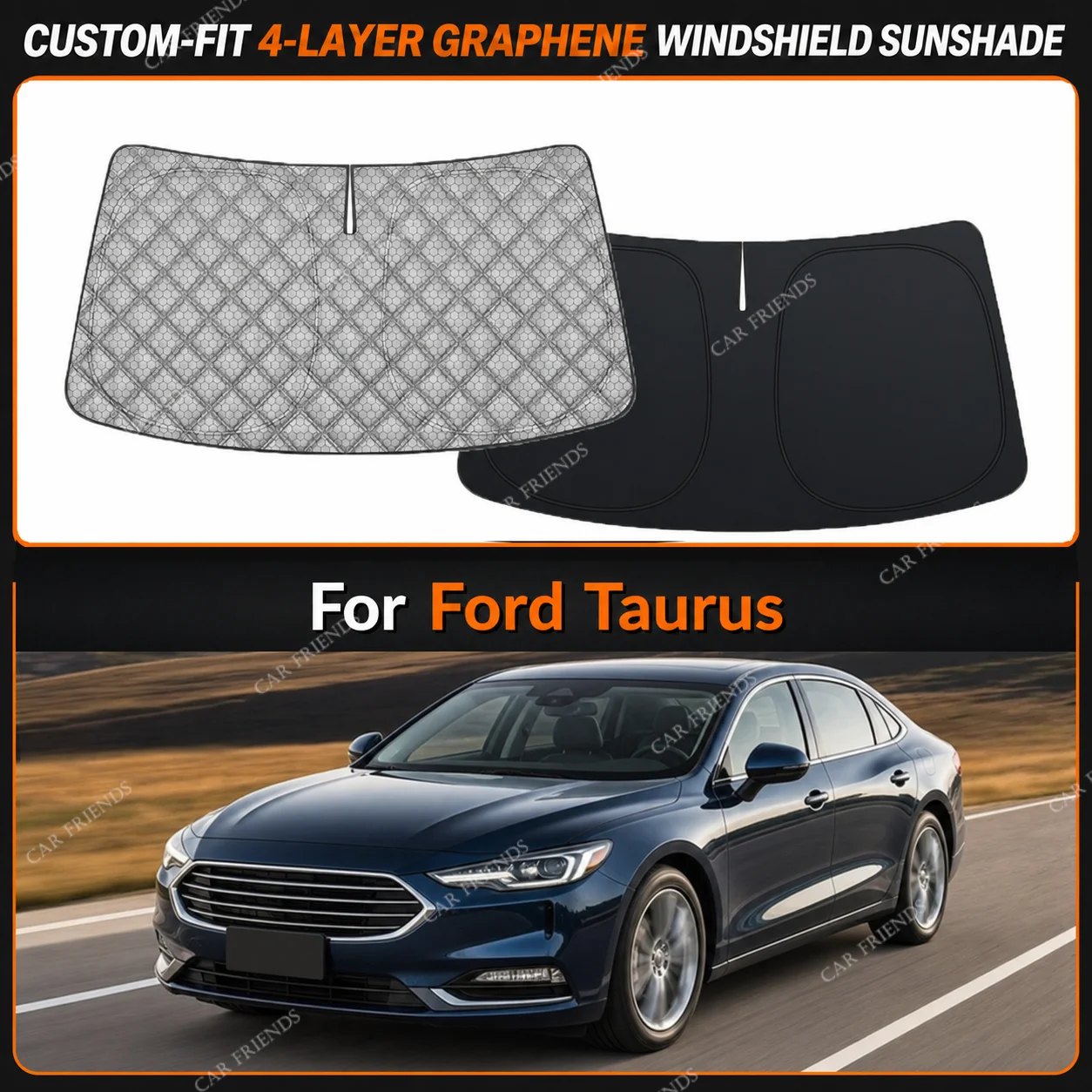 For Ford Taurus Custom-Fit 4-Layer Graphene Windshield Sunshade Reflective Gray-Silver Surface Helps Reduce Direct Sunlight