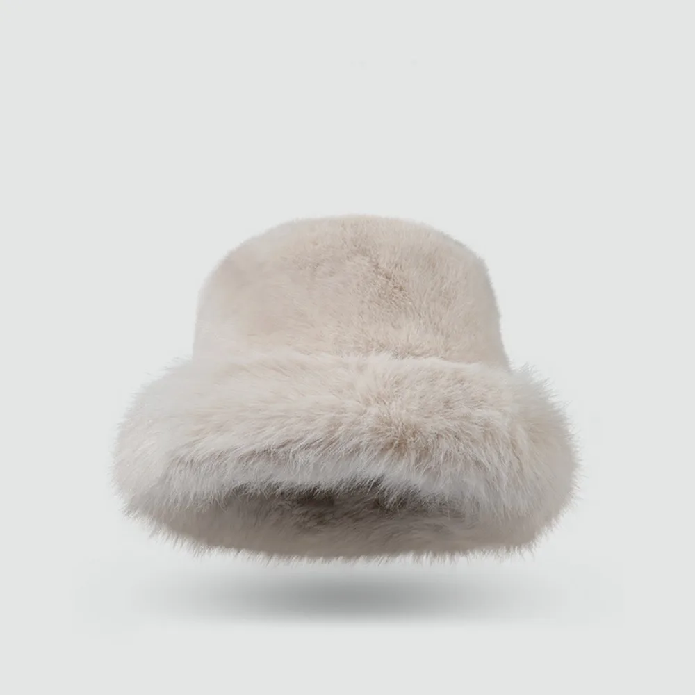 

Elegant Fluffy Hat Artificial Fur Hat Imitation Fur Warm Plush Bucket Hat Ear Protection Hat All-match Beanie Hat Cycling
