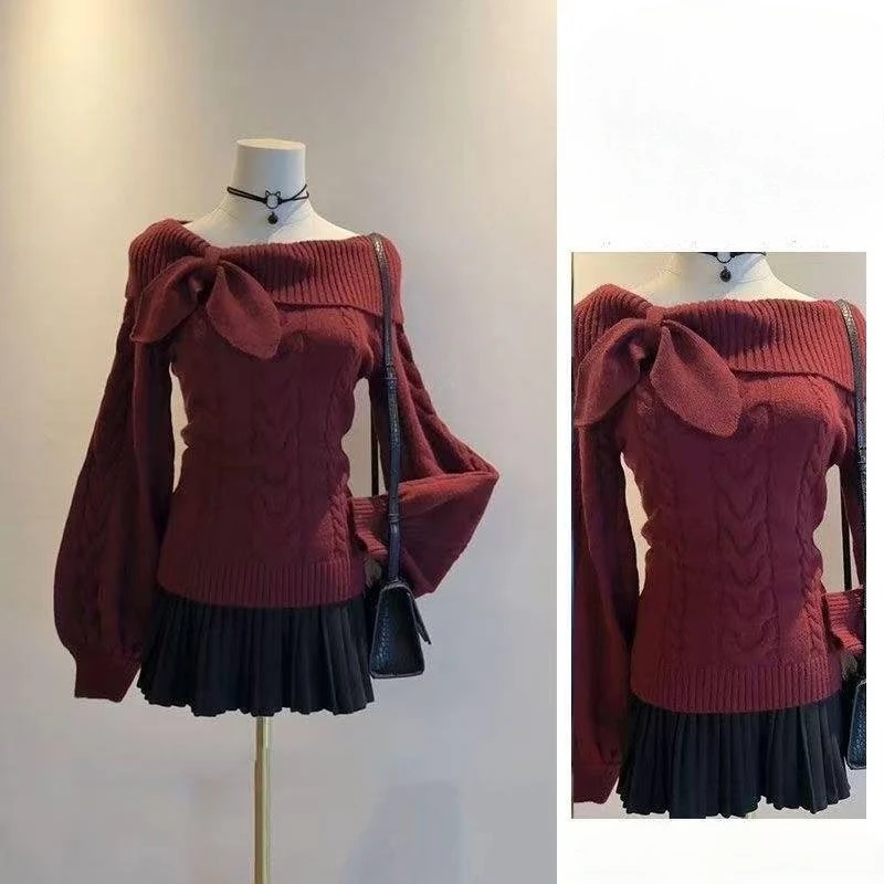 

Женская осенне-зимняя однотонная модная одежда, вязаный пуловер с бантом, женский милый тонкий свитер