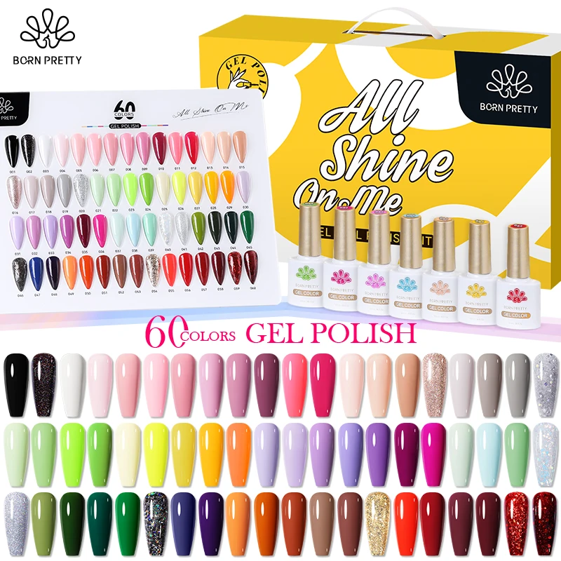 

BORN PRETTY 60 Colors 10ml Soak Off UV Nail Gel Polish Kit With Base&Top&Matte Nail Palette 6IN1 Free Manicure Gifts Whole Set