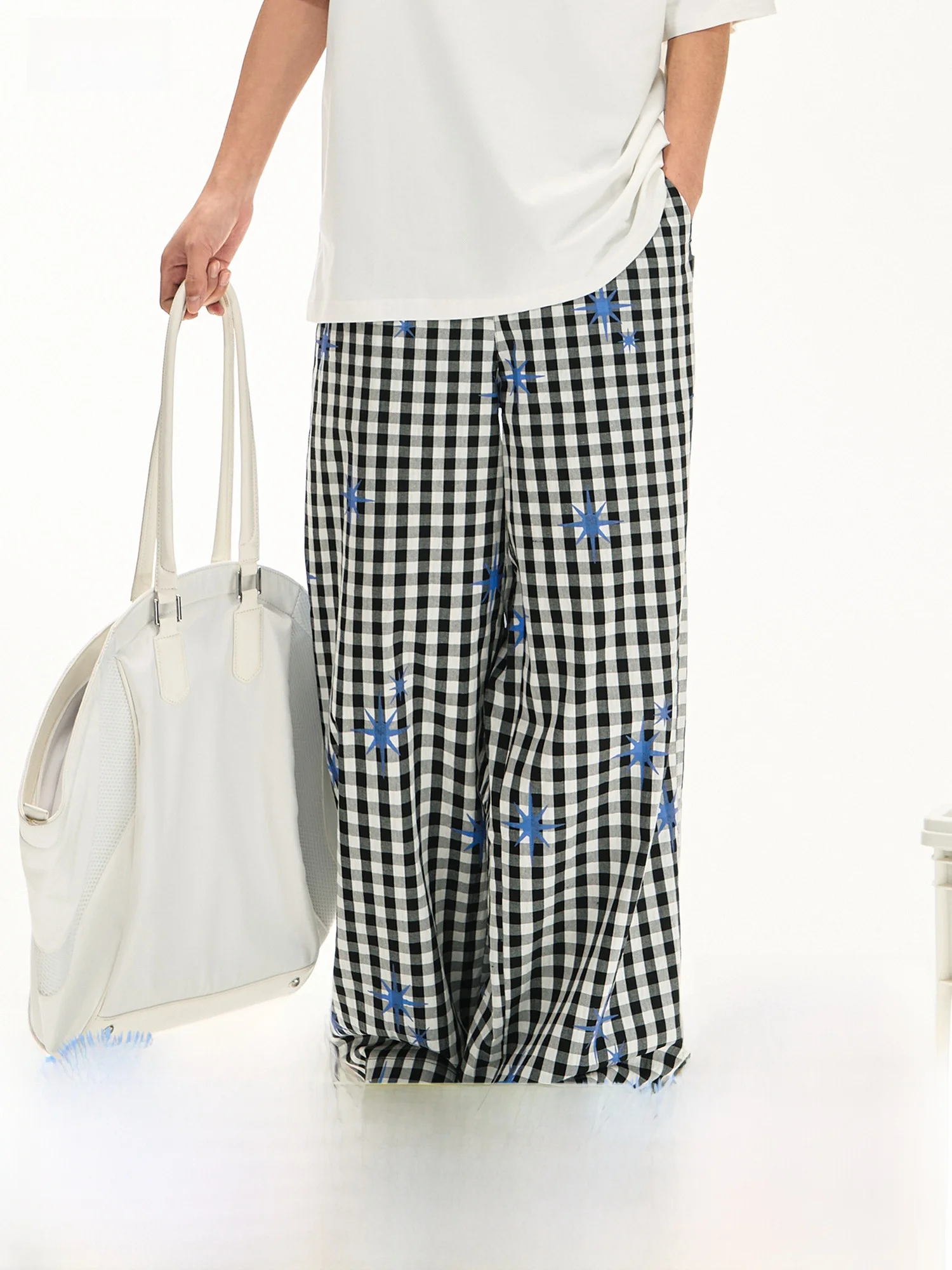 

F426 Магазин Новые летние свободные повседневные брюки в клетку со звездами, прямые брюки в клетку, молодежные витали, осенний сезон, модный тренд