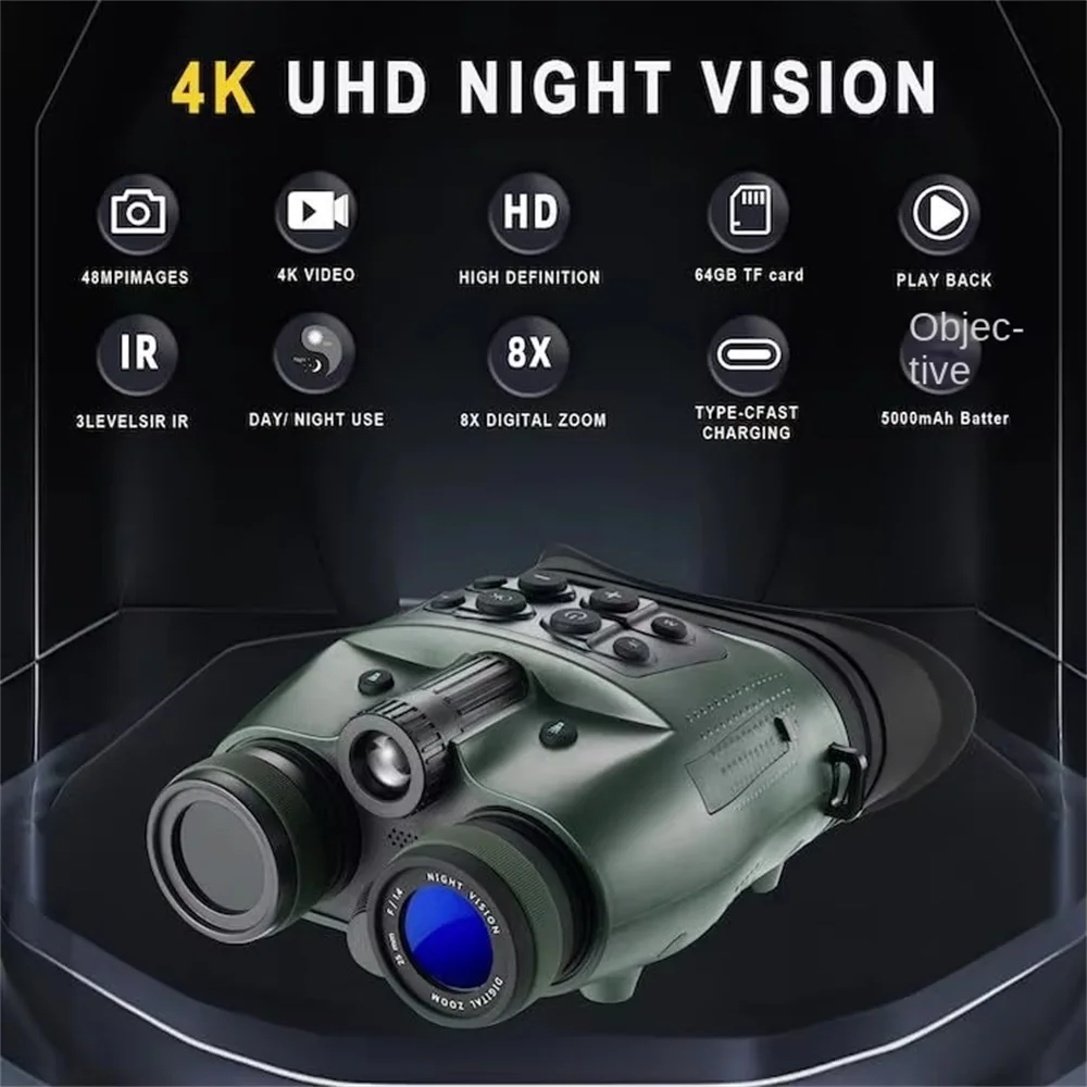 Professional Z9801 Digital Infrared Night Vision Goggles 4K UHD 48MP Tactical Binocular Telescope Camera 8X Zoom with Flashlight