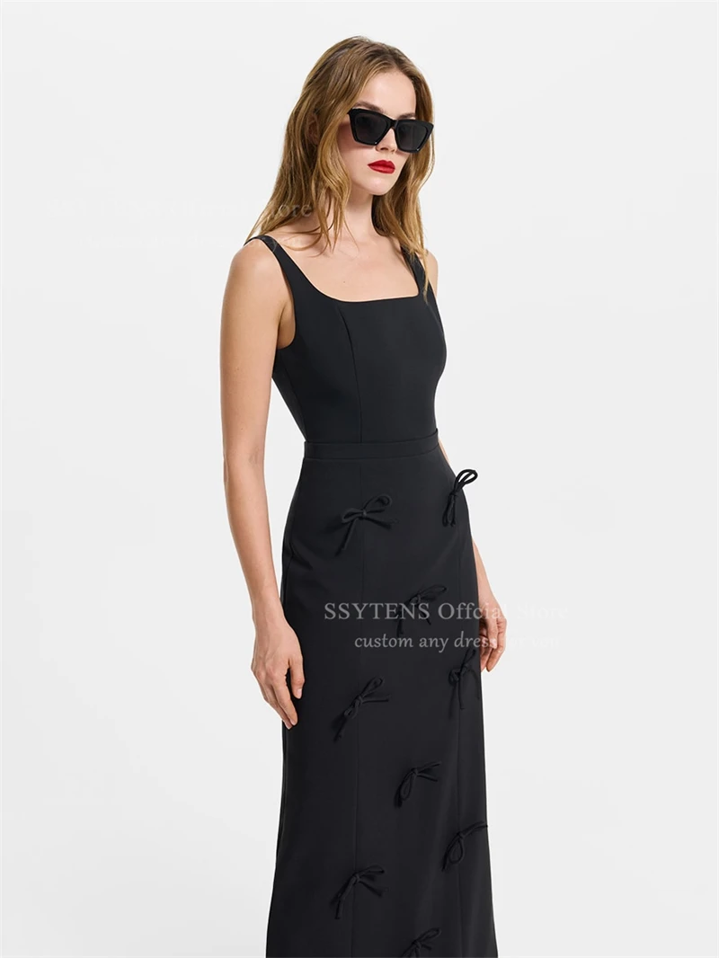 SSYTENS Customized Square Collar Evening Dresses Black Wedding Guest Party Gown Dresses Vestidos De Mujer Elegantes Para Fiesta