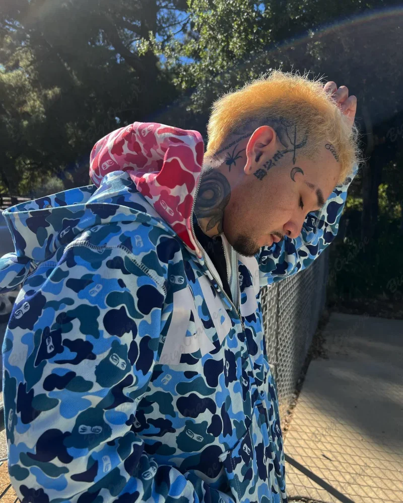 Sudadera con capucha de camuflaje azul para hombre, ropa de calle de gran tamaño con cremallera gótica, estilo punk, Harajuku