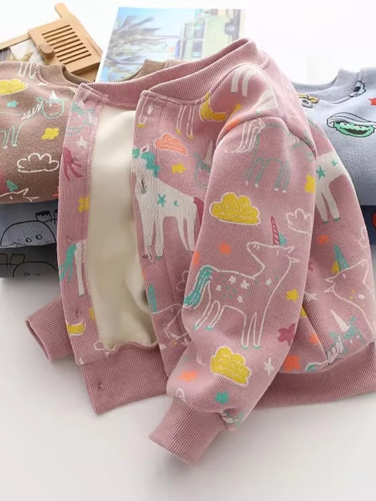 

Fce Lined Knit Cardigan Jaet for Baby Girls Autumn Winter Faionable Thin Velvet Warm Thiened Low Waist ort Pants