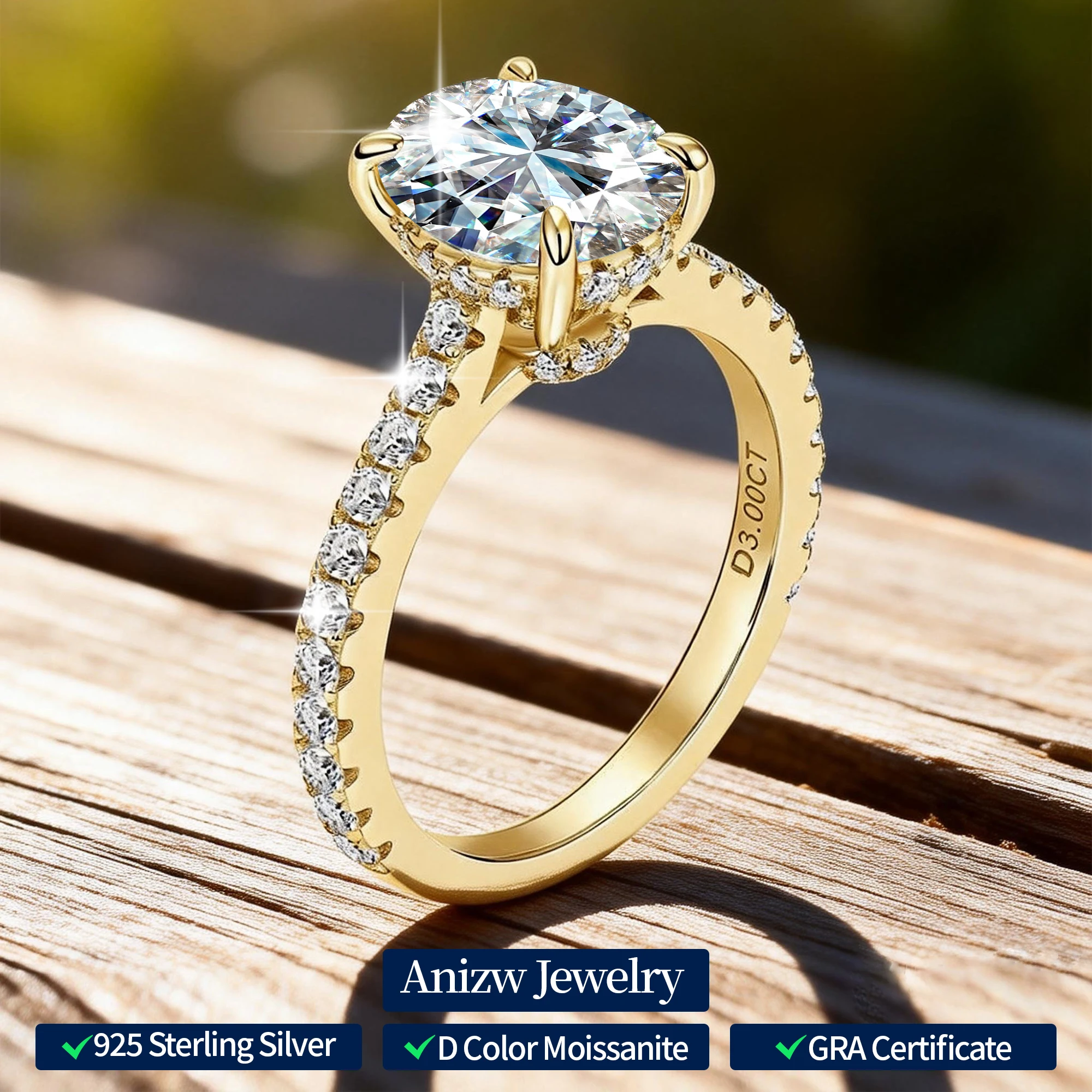3CT Oval Cut Moissanite Ring for Women 925 Sterling Sliver Vintage Engagement Wedding Promise Band Finger Jewelry Certified Ring