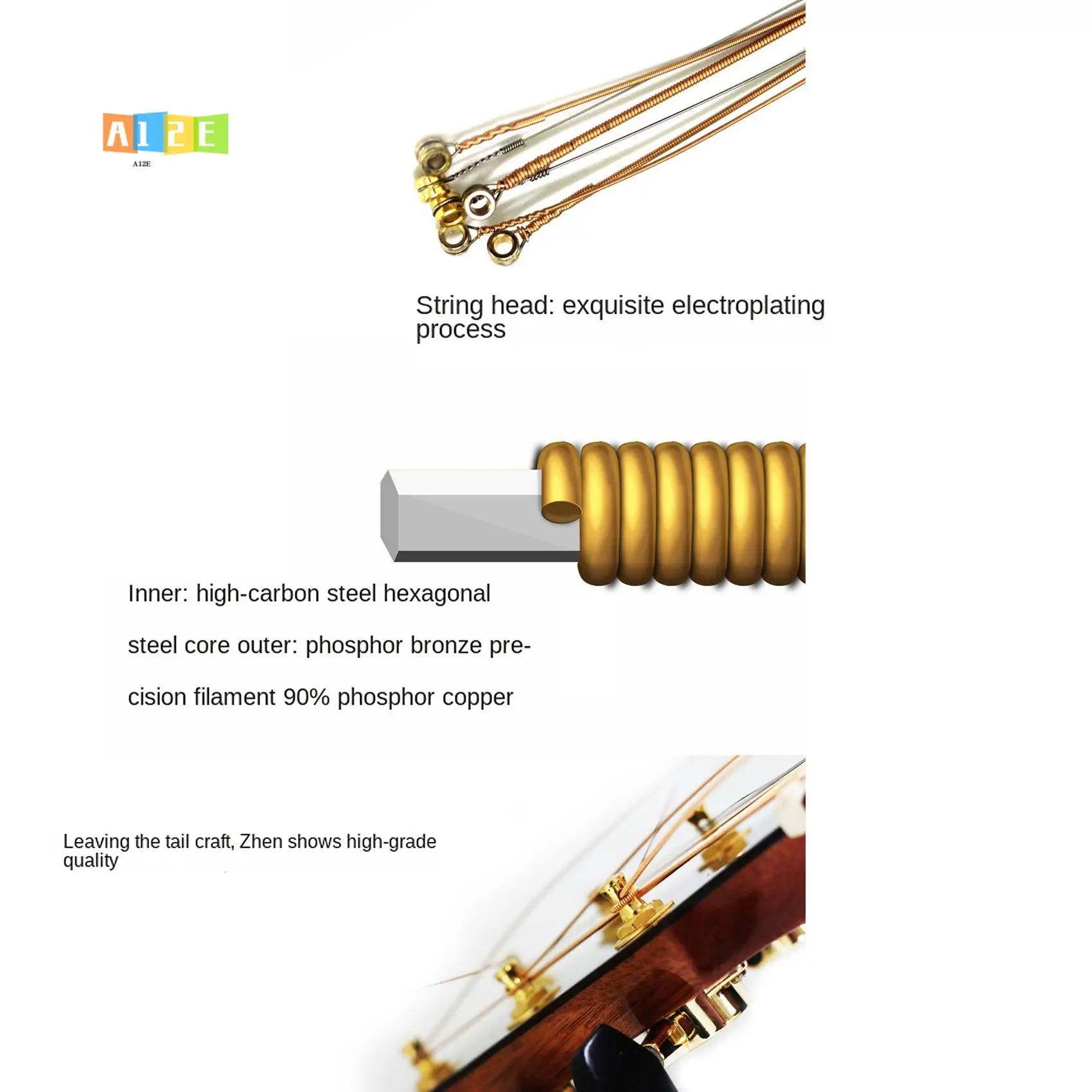 

A12E-Ziko S-012 Струны для акустической гитары, никелированные, углеродистая сталь, шестиугольные струны из сплава с покрытием из фосфористой бронзы, 6 шт.
