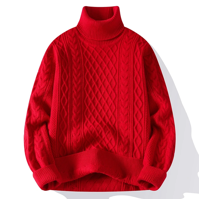 Luxury Man Long-Sleeved Knitwear High Neck Fleece-Lined Thickened Solid Color European American Style Sweater Leisure Men's Wear